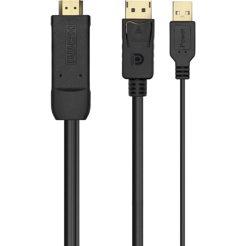 Cable Aisens Conversor Activo HDMI 2.0 + USB Alim. a DISPLAYPORT V1.2, HDMI/M-USB/M-DP/M, Negro, 1.8M
