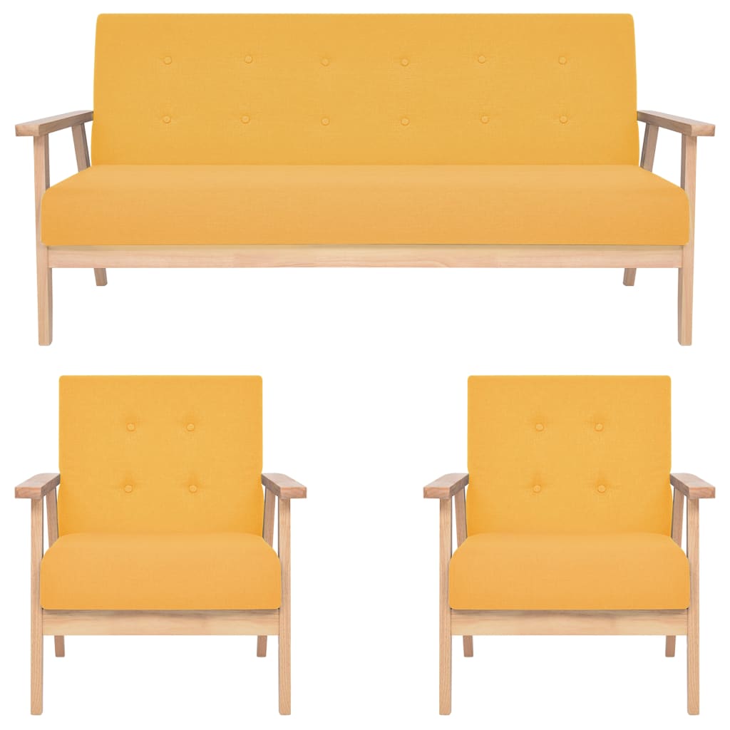 vidaXL Juego de sofás de 3 piezas tela amarillo
