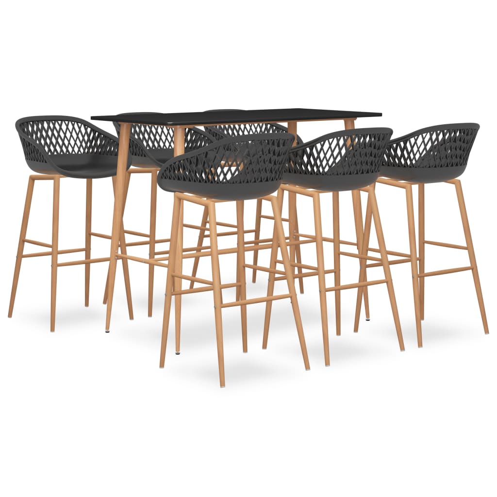 vidaXL Mesa alta y taburetes de bar 7 piezas negro y gris