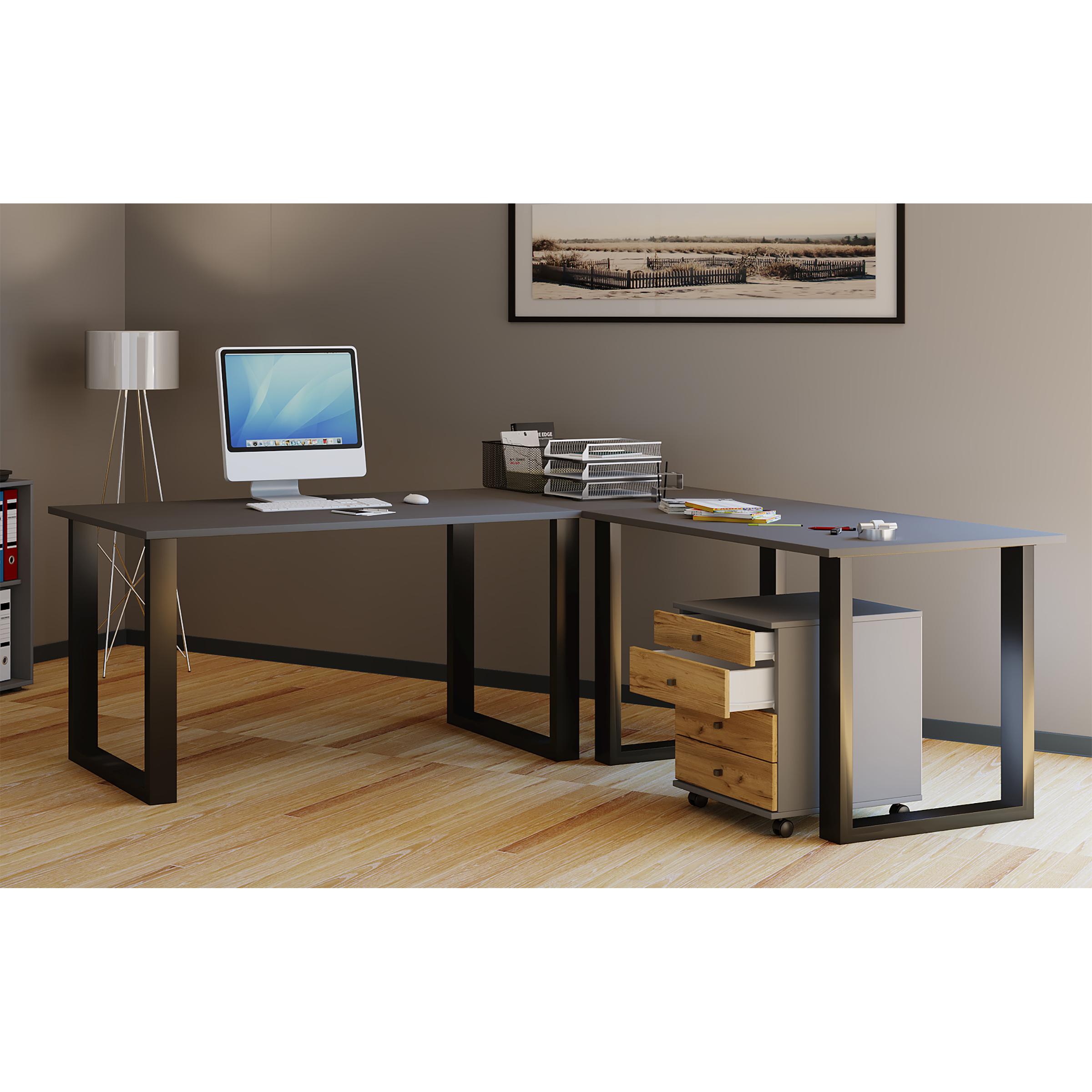 VCM Holz Schreibtisch | Eckschreibtisch schlicht | 190x130 | L Form links oder rechts | Arbeitstisch Platte 50 cm tief | Computertisch Büromöbel - Lona U