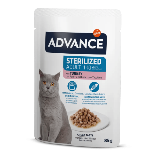 Advance Comida Húmeda Bocaditos de Pavo para Gatos Esterilizados - 4x85 gr