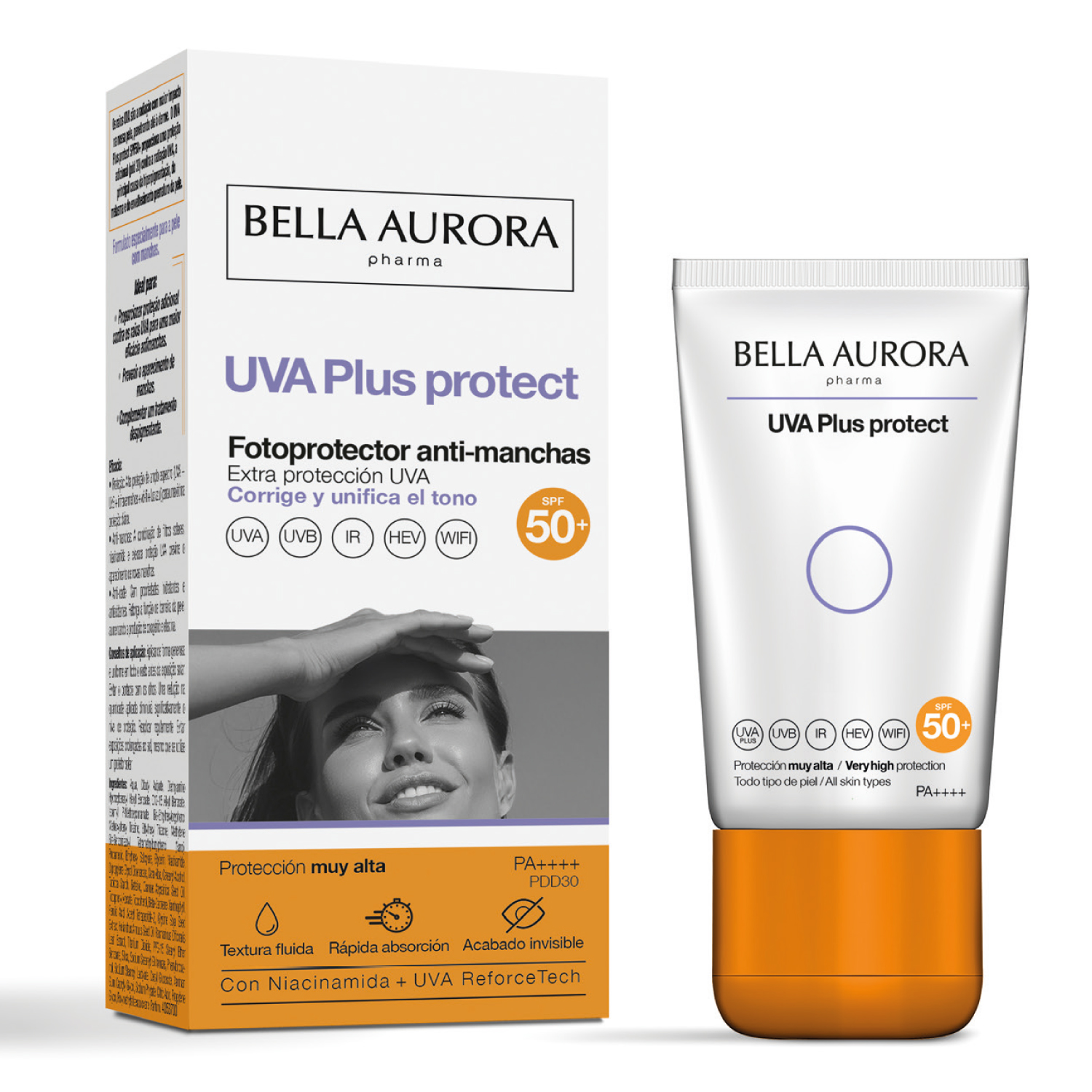 Bella Aurora - BELLA AURORA - UVA Plus Protect, Protector Solar Facial Antimanchas SPF50+, Protección Solar Antimanchas para Cualquier Tipo de Piel