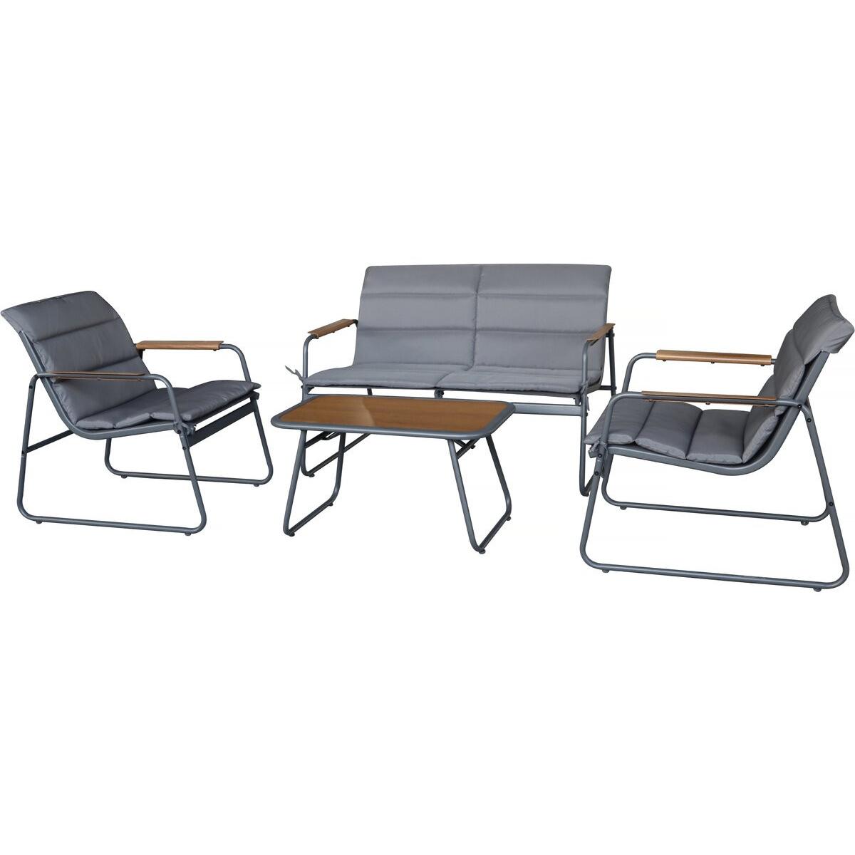 Habitat y Jardin - Conjunto de muebles de jardín "Bastia" con cojines de metal - 4 plazas - Gris