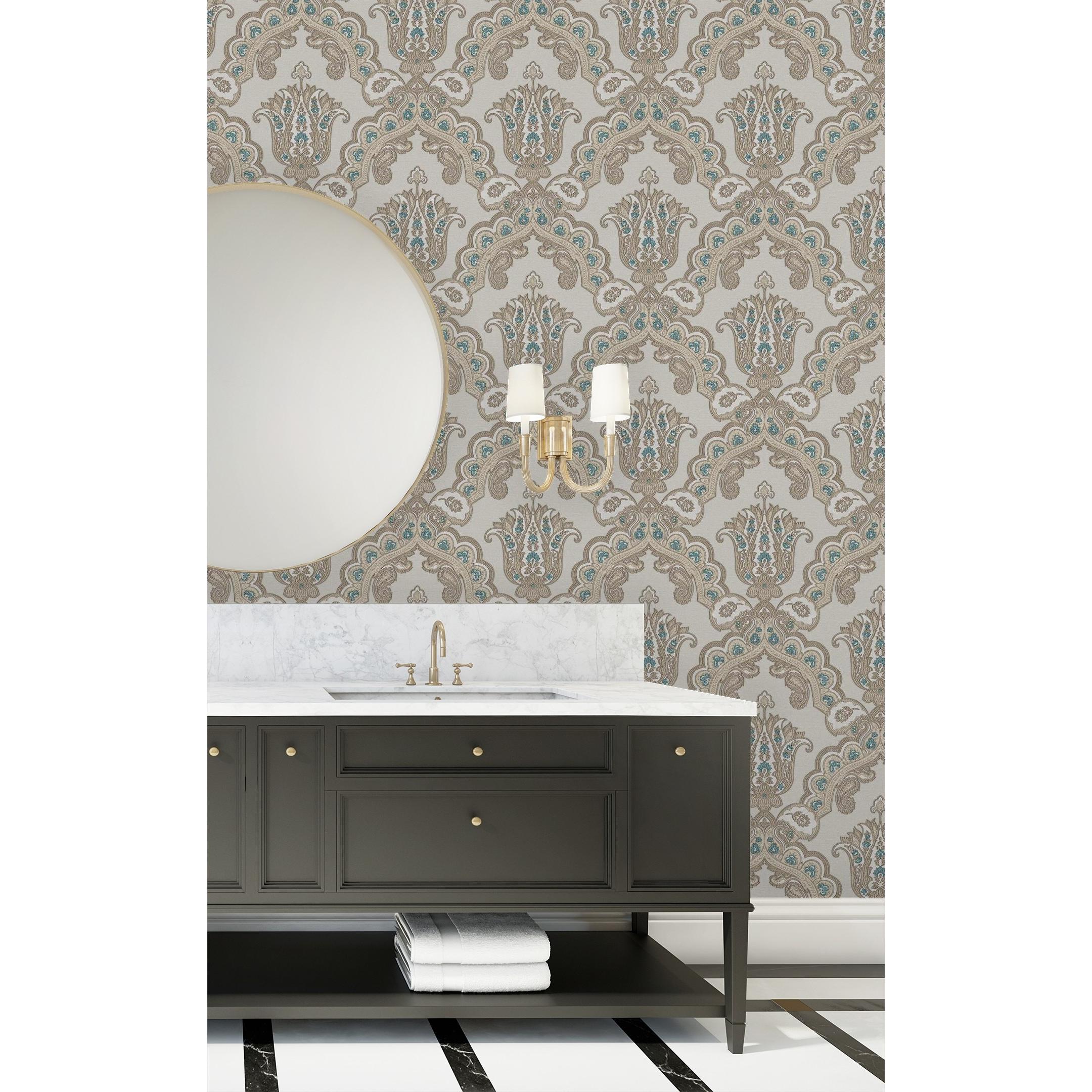 Papel pintado vinílico de damasco hindú efecto textura de tela tejida en relieve - Alexander Damask 676434 de GAULAN - Rollo de 10 m x 1,06 m