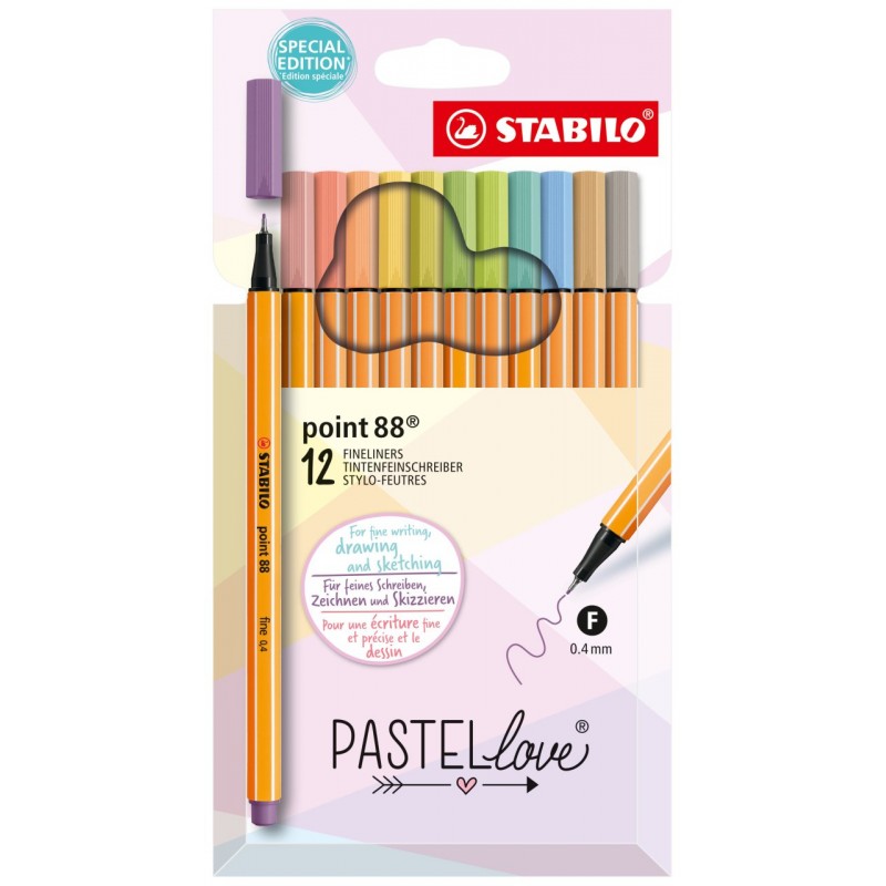 STABILO - point 88 rotulador Fino Beige, Azul, Verde, Verde claro, Naranja, Pastel, Melocotón, Violeta, Amarillo 12 pieza(s) 07.07.8812