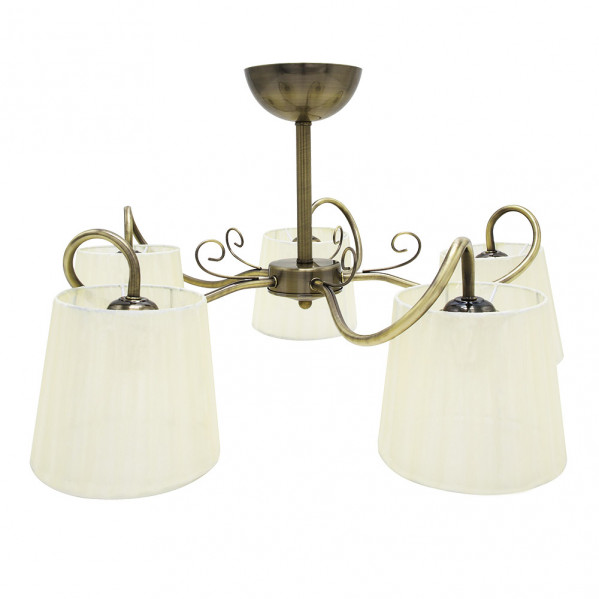 Lampara de 5 luces modelo CUZCO cuero satinado con pantalla Fabrilamp