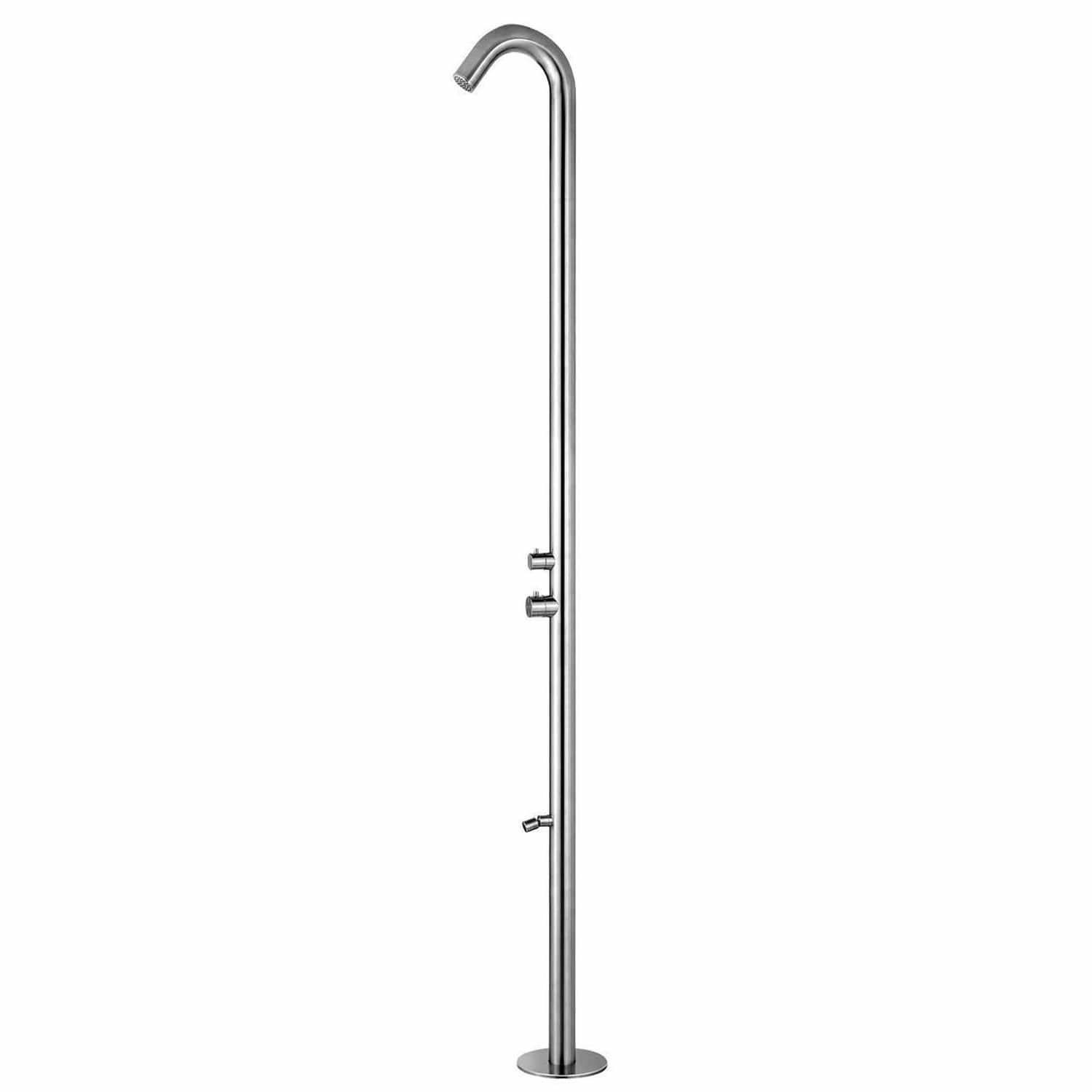 Ducha Exterior Sined Quartu Acero Inoxidable 316l Con Rociador y Lavapies h 2289 Cm Inox Conexiones De Base Ocultas