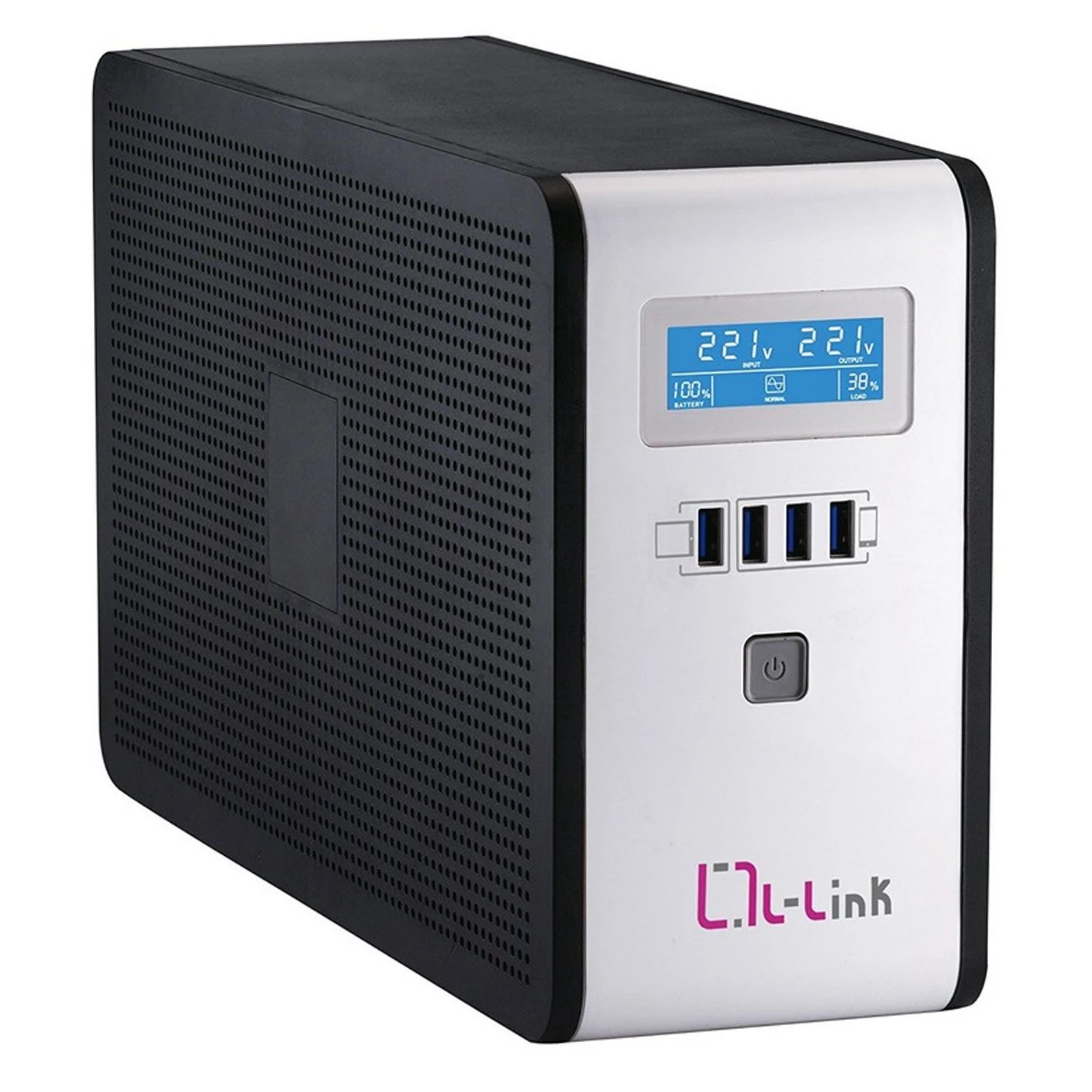 L-Link - UPS interactiva línea L-LINK LL-7716 de 1600 VA y 900 W con salida 220–240 V, onda cuasisenoidal y panel LCD para protección de equipos en oficina y hogar