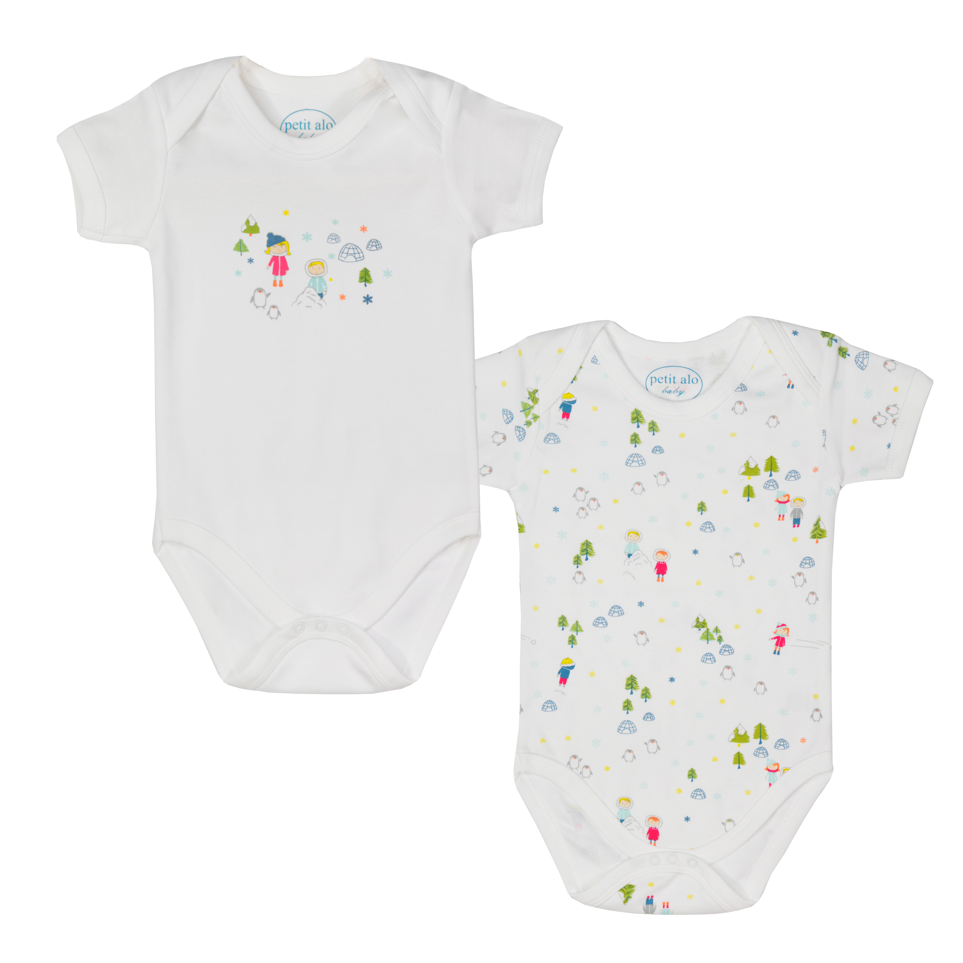 Petit Alo - Pack de Bodies para Bebé Nieve 100% Algodón Set de Bodies Blancos para Bebé Estampado 2 Bodies bebé
