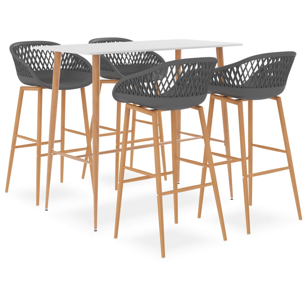 vidaXL Mesa alta y taburetes de bar 5 piezas blanco y gris