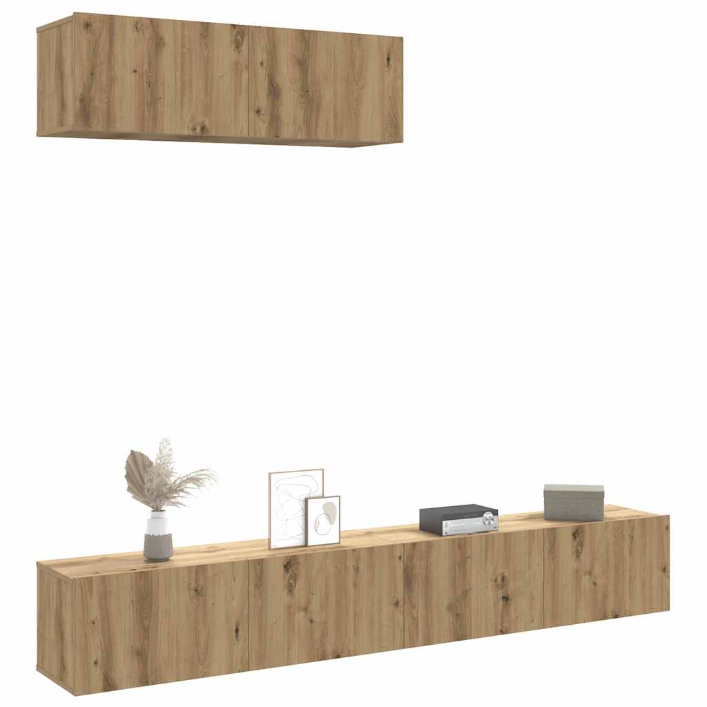 vidaXL Muebles TV de pared 3 uds 100x30x30 cm en color Roble artisan/Madera antigua | almacenamiento funcional diseño moderno para baño dormitorio sala