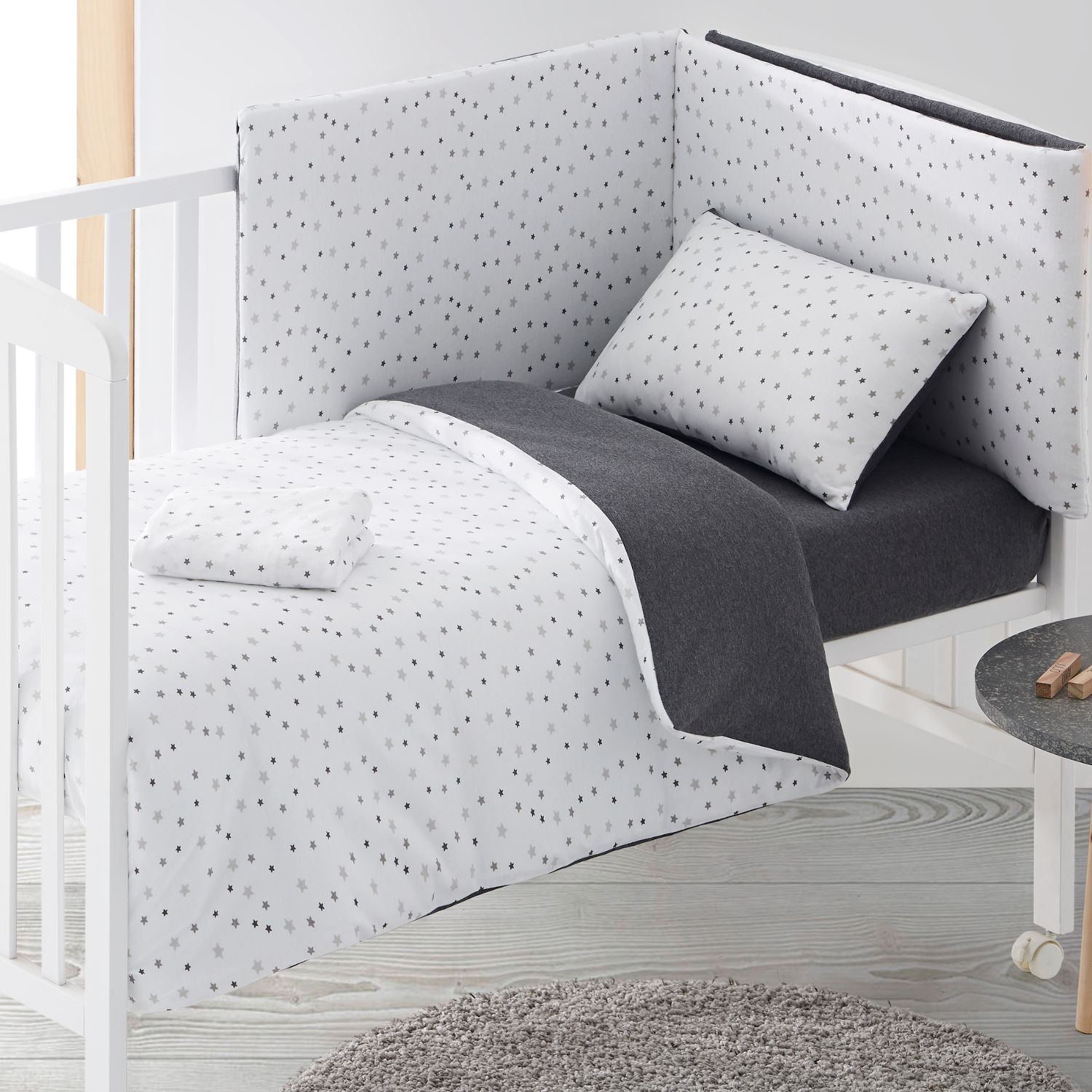 Funda Nórdica Bebé 100% Algodón con Estrellas - Set Cuna y Minicuna con Funda Almohada | Burrito Blanco