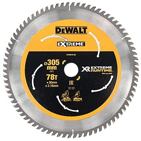 Hoja de sierra circular DeWalt DT99576-QZ, 190 mm, 78 dientes, corte preciso en madera y materiales compuestos, compatible con sierras portátiles.