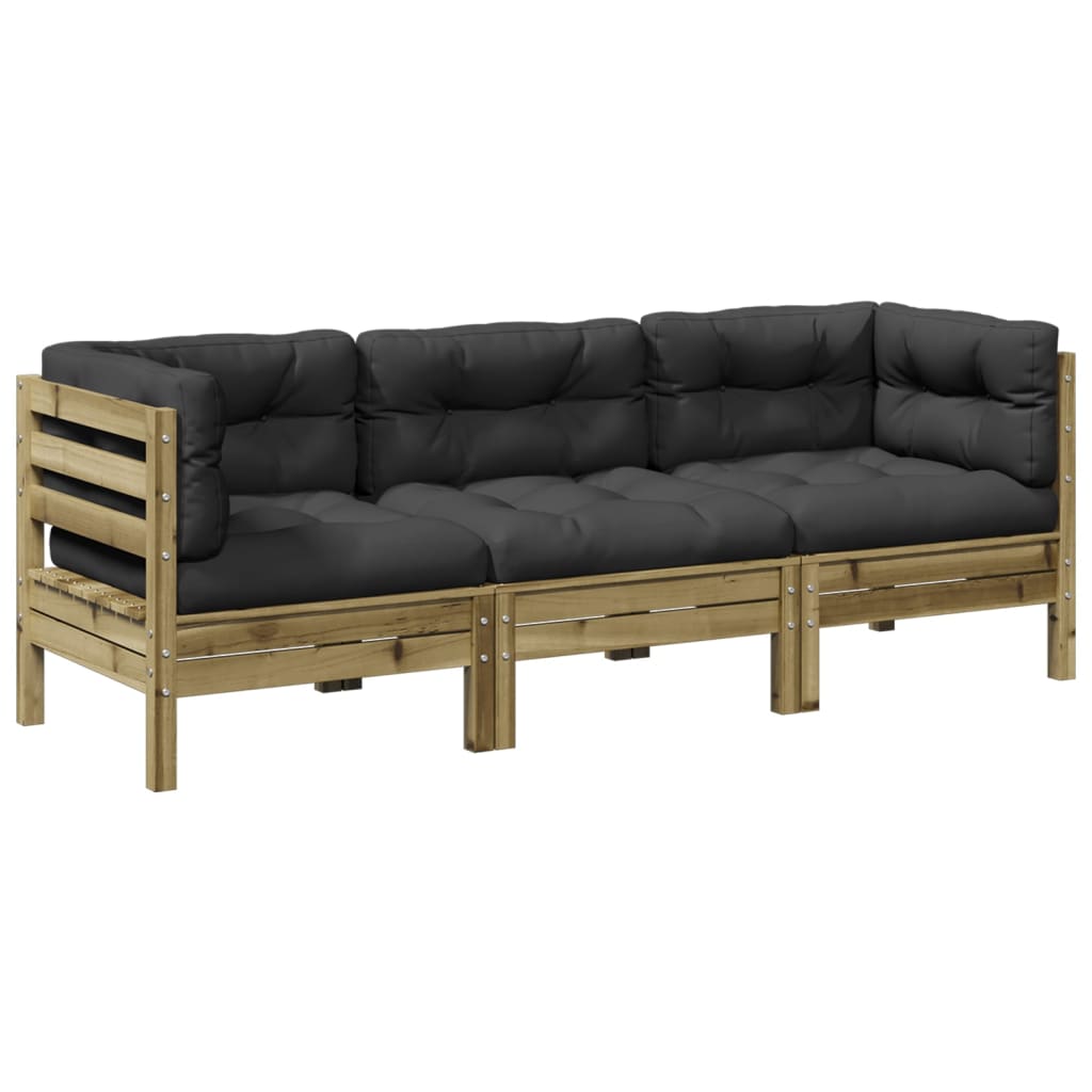 vidaXL Set de sofás jardín 3 pzas con cojines madera pino impregnada
