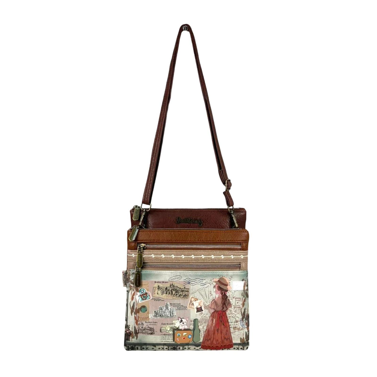 Sweet Candy - Bolso bandolera de Diseño con Dibujo de Muñecas, doble compartimento principal, asas ajustables y bolsillo frontal