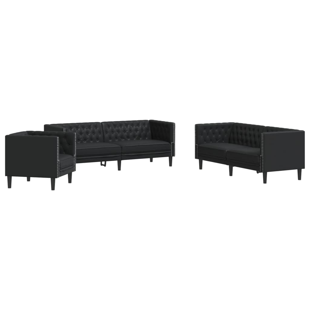 vidaXL Juego de sofás Chesterfield 3 piezas cuero sintético negro