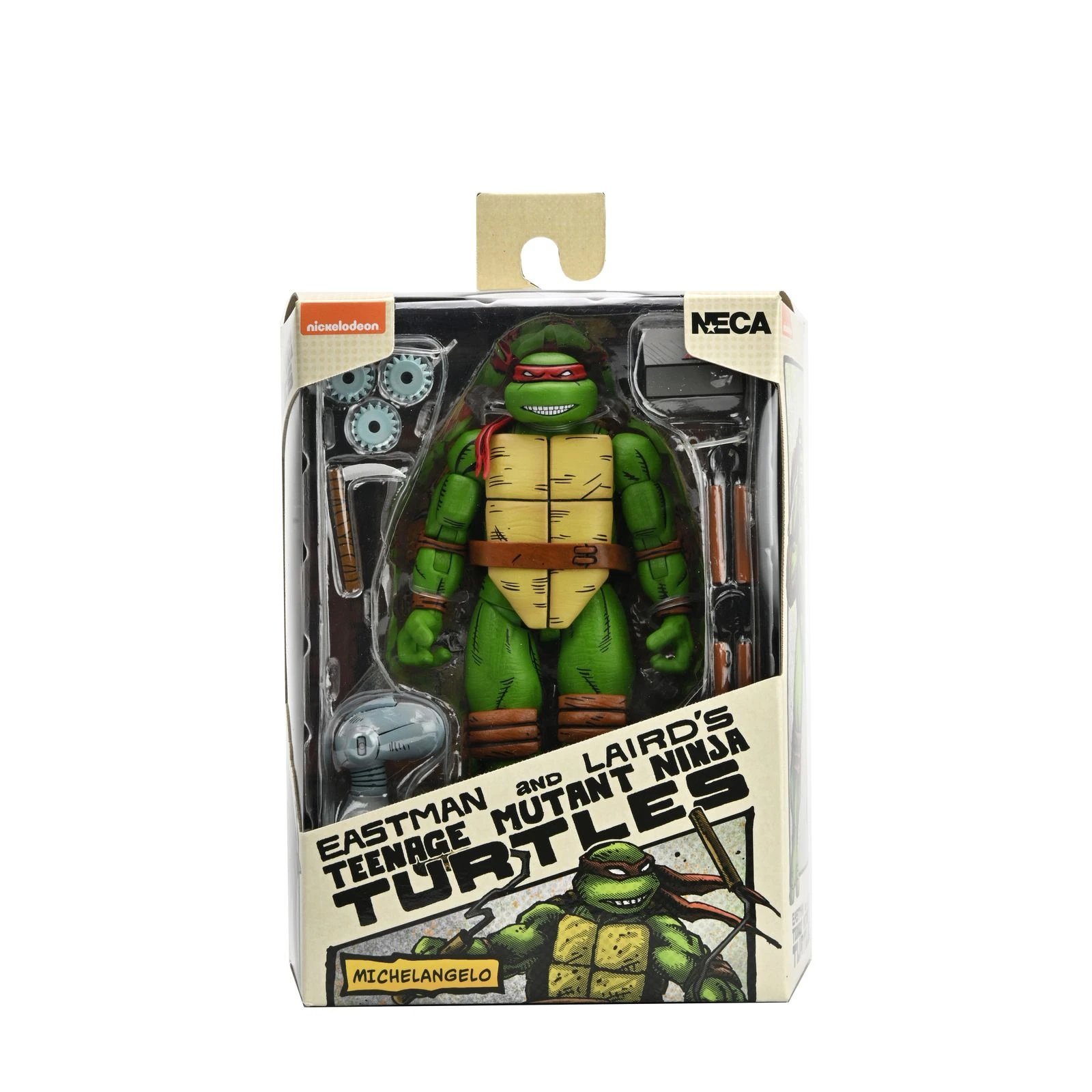 NECA - Figura coleccionable Michelangelo Tortugas Ninja Scale Action SDD54488 de 18 cm con accesorios intercambiables y articulación premium para fans y coleccionistas