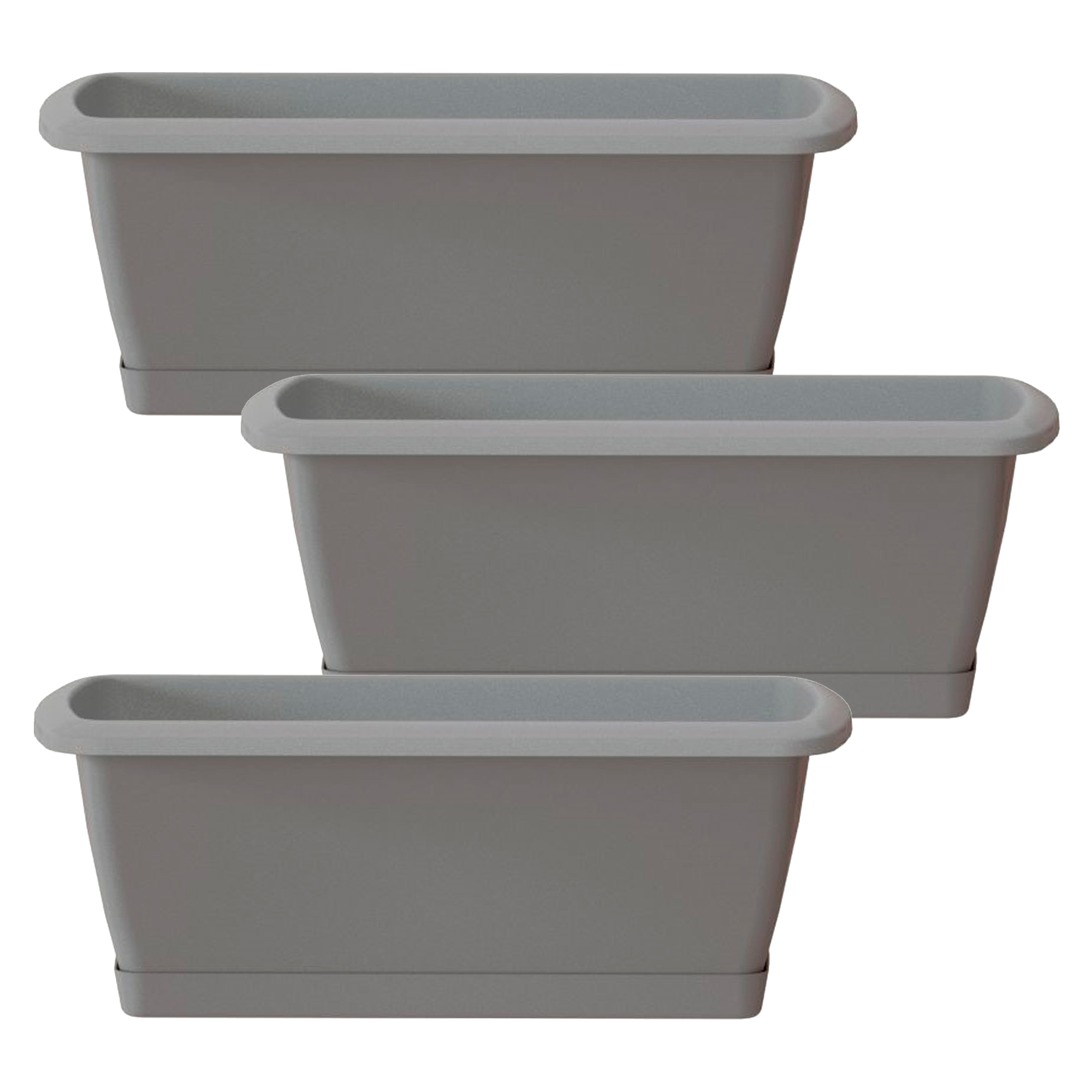 3x Jardinera Respana WELLHOME con soporte de plastico en color gris piedra 49 (largo) x 18,4 (ancho) x 14,5 (alto) cm