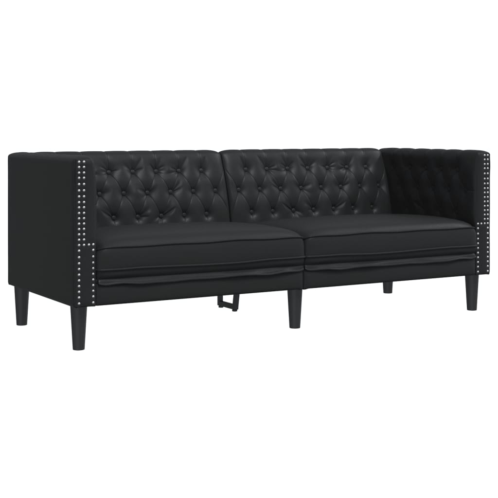 vidaXL Sofá Chesterfield de 3 plazas cuero artificial negro