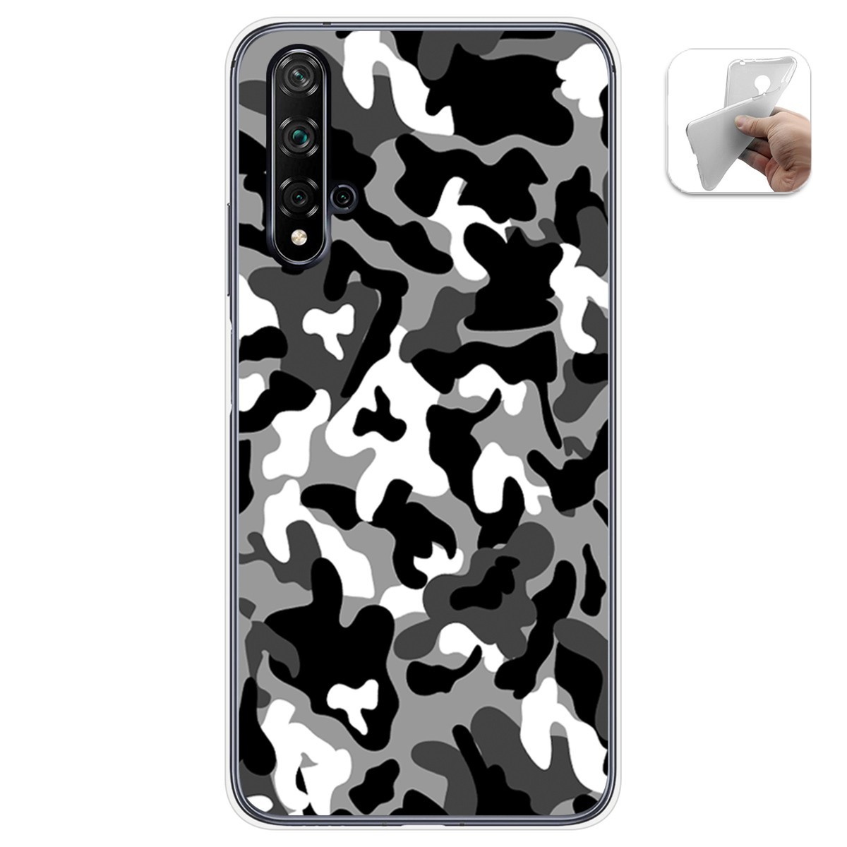 Tumundosmartphone Funda Gel Tpu para Huawei Nova 5T / Honor 20 diseño Snow Camuflaje Dibujos