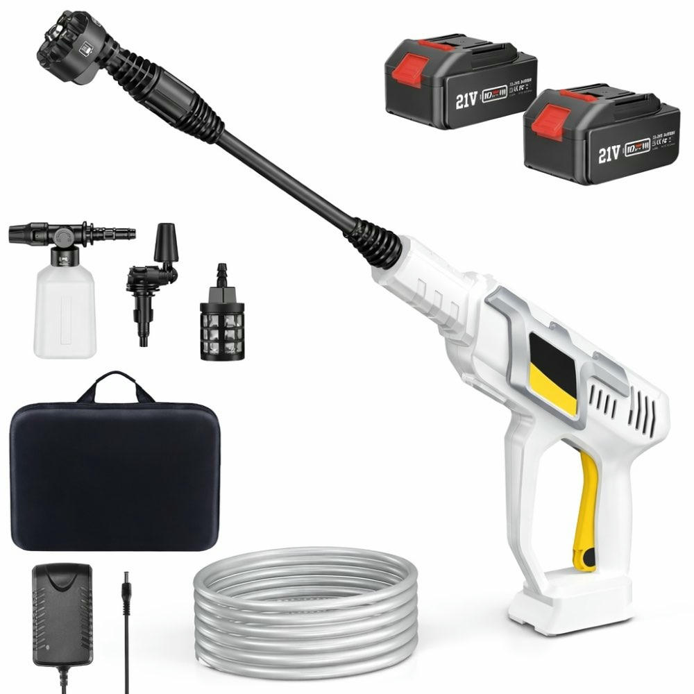 Limpiadora de Alta Presión Inalámbrica 970 PSI con 2 Baterías 4000 mAh, Hidrolimpiadora Portátil con Boquilla 6 en 1, Boquilla Universal y Boquilla de 2 Modos de Presión, Manguera y