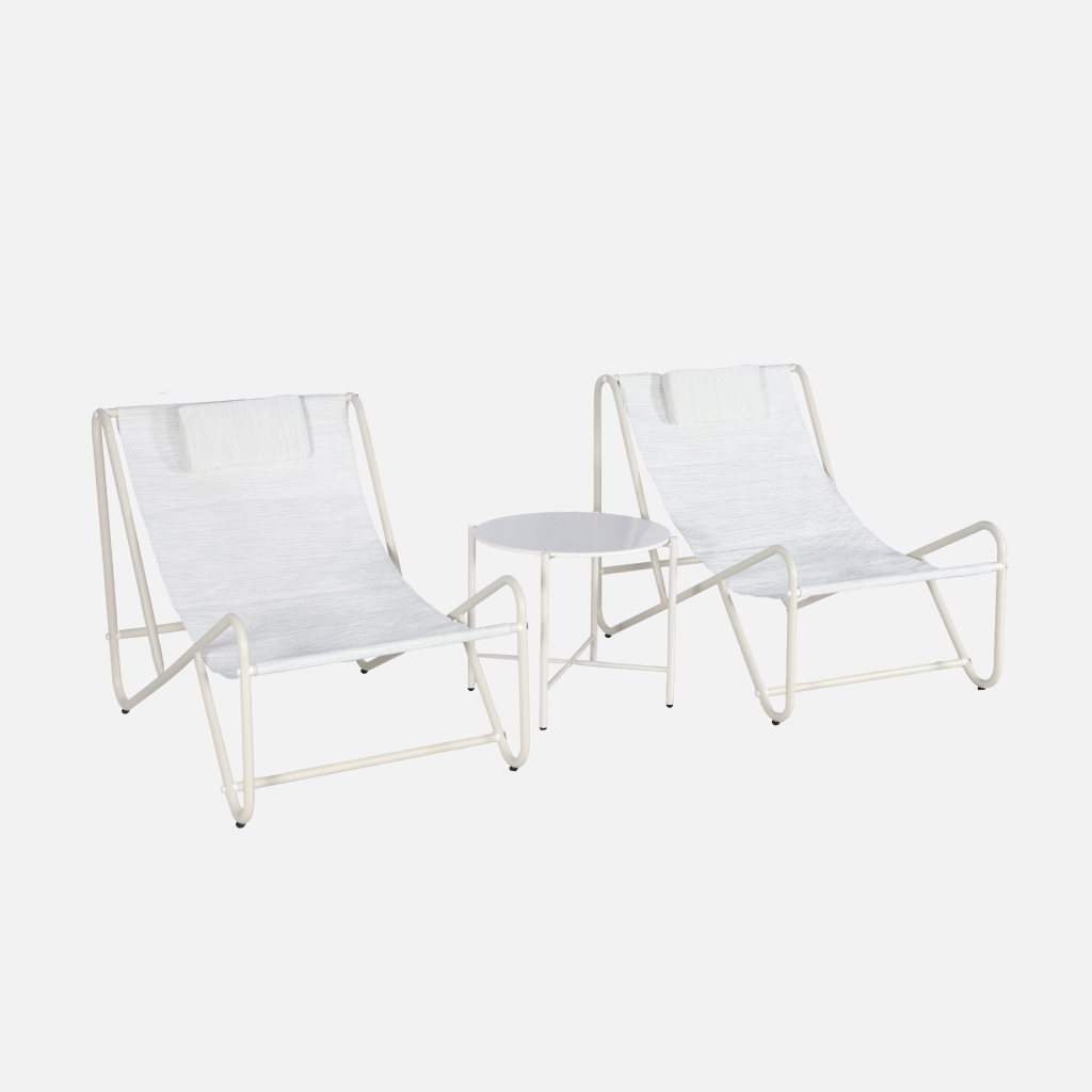 sweeek - Conjunto de 2 sillones relax con mesa redonda de acero , Salina , 101x76x66