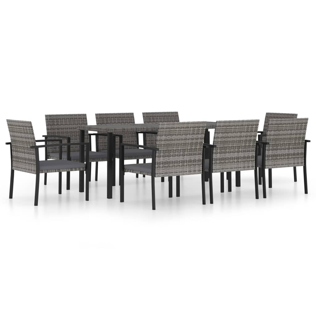vidaXL Juego de comedor para jardín 9 piezas ratán sintético gris