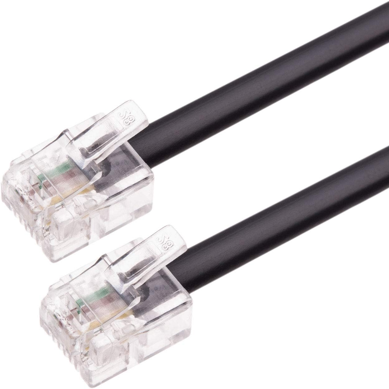 CABLEPELADO - Cable de Teléfono RJ11 Modular 6P4C Western | Para Fax, Módem, Router, DSL, VDSL, ISDN, Internet | Negro | 3 Metros