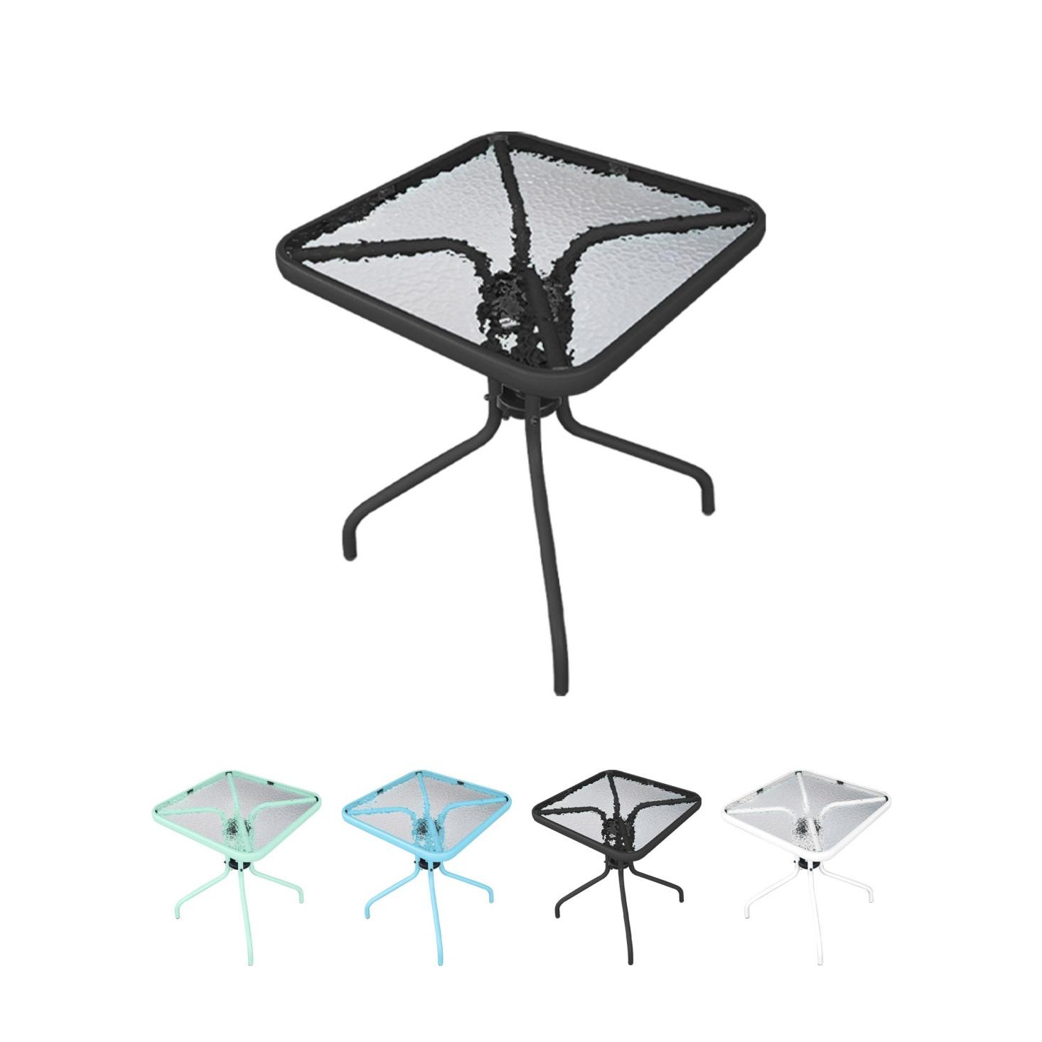 JARDIN202 - Mesa de Cristal 60x60x70 cm Cuadrada con Base Metálica Resistente - Colores Negro, Blanco, Azul y Verde para Interiores