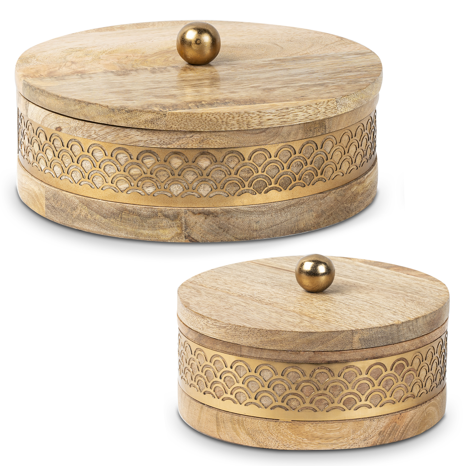 Set 2 cajas madera, metal dorado 20x8 y 15x8cm