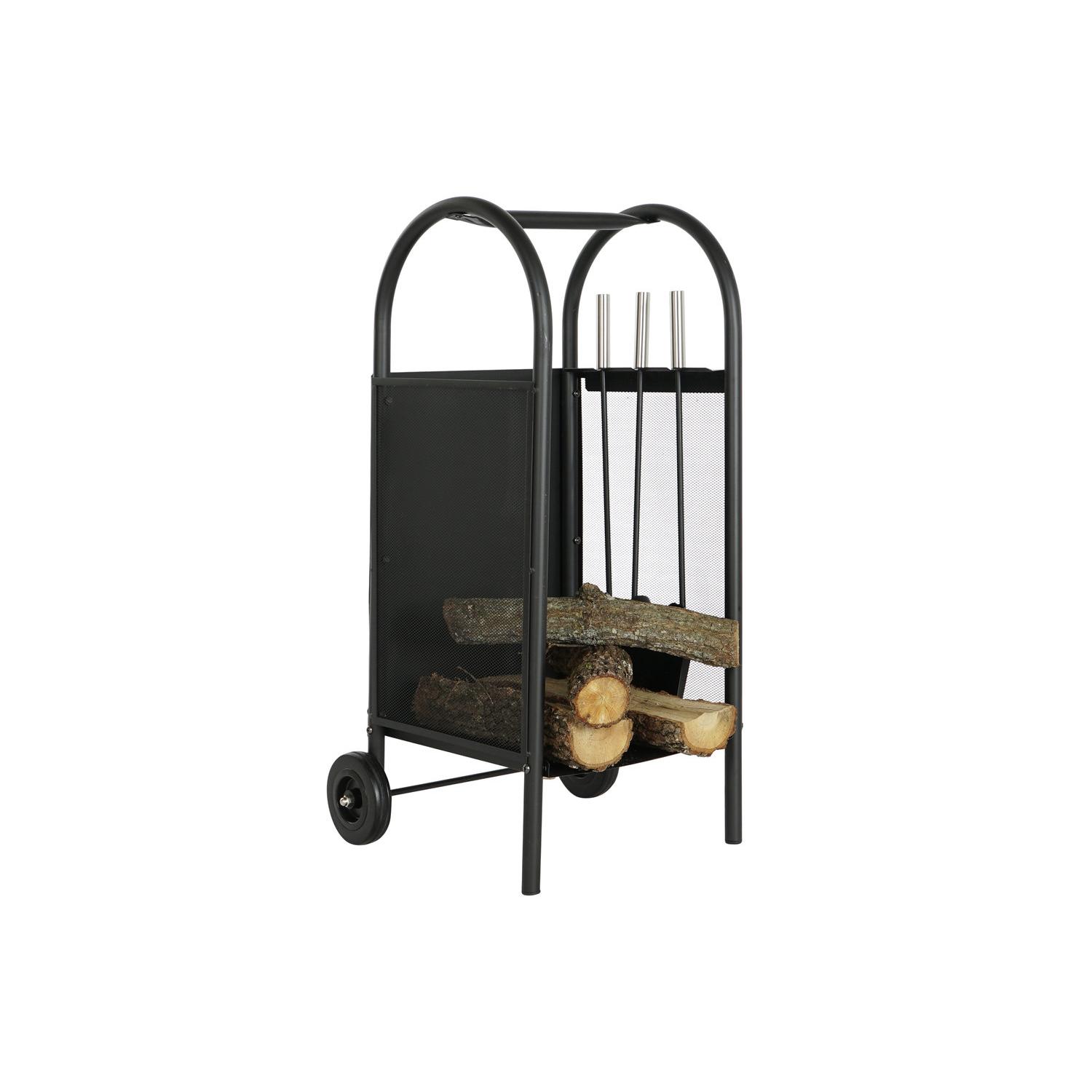 LEÑERA SET 3 ACERO PLASTICO 42X36X81 CARRITO NEGRO CH199563
