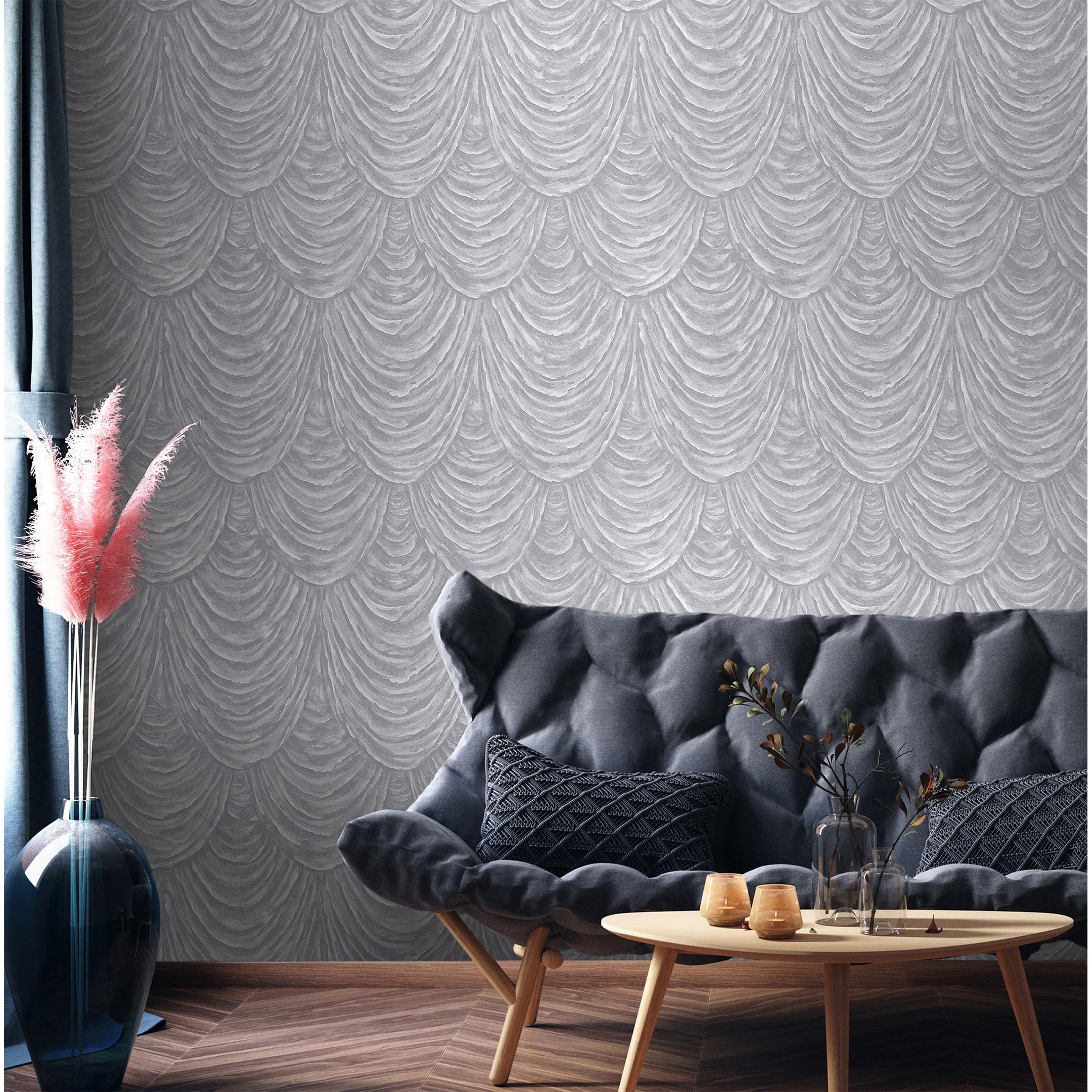 Papel pintado vinílico efecto tela alzada con alto relieve - Kremling Curtains 681143 de GAULAN - Rollo de 10 m x 1,06 m