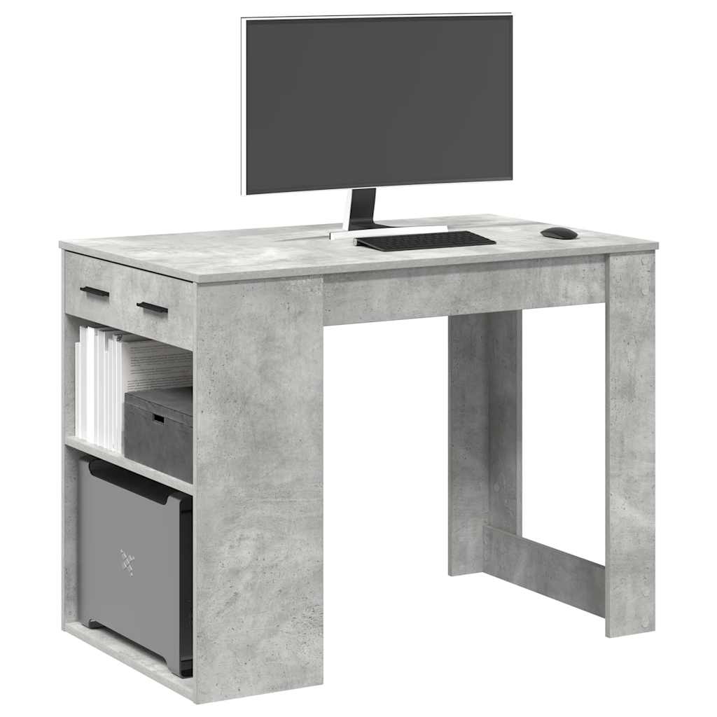 vidaXL Escritorio con cajón y estante madera contrachapada roble en color Negro/Gris sonoma/Madera antigua y más | estructura resistente ideal para salón dormitorio o estudio