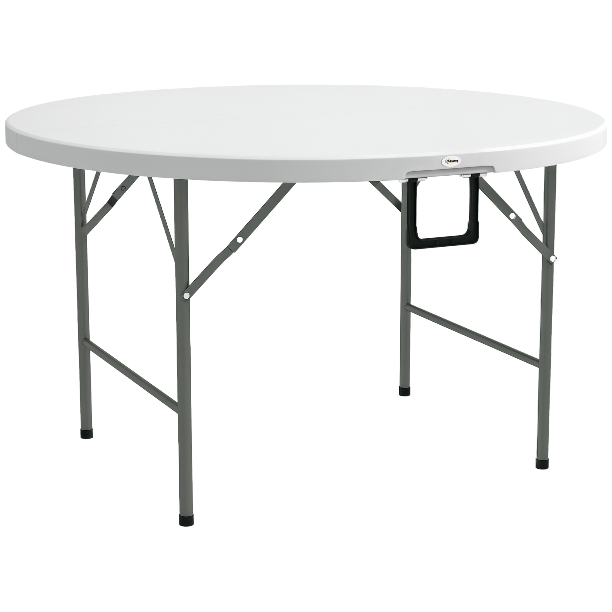 Outsunny Mesa Auxiliar Redonda Mesa de Jardín Plegable con Marco de Acero y Encimera de HDPE Carga 80 kg para Interior y Exterior Ø122x73 cm Blanco