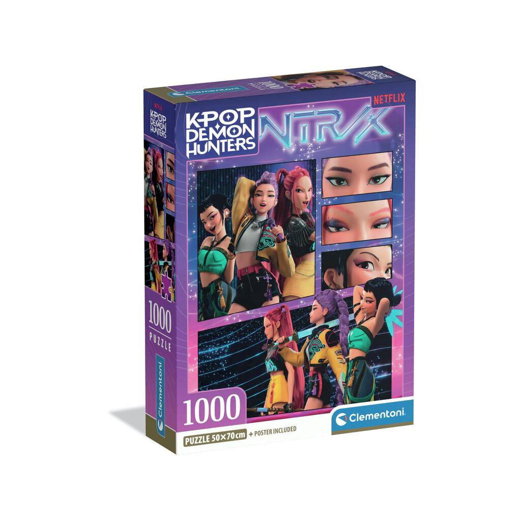 Puzzle 1000 K-Pop Demon Hunters Montaje Huntrix con Póster Juguetes Clementoni