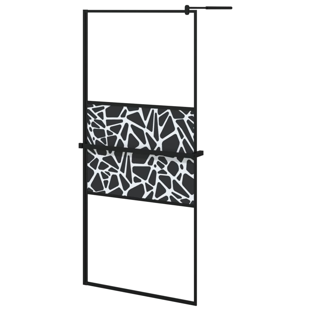 vidaXL Mampara ducha con estante vidrio ESG y aluminio negro 90x195 cm Modelo Patrón 2,  Patrón 1,  2 barras horizontales y mas