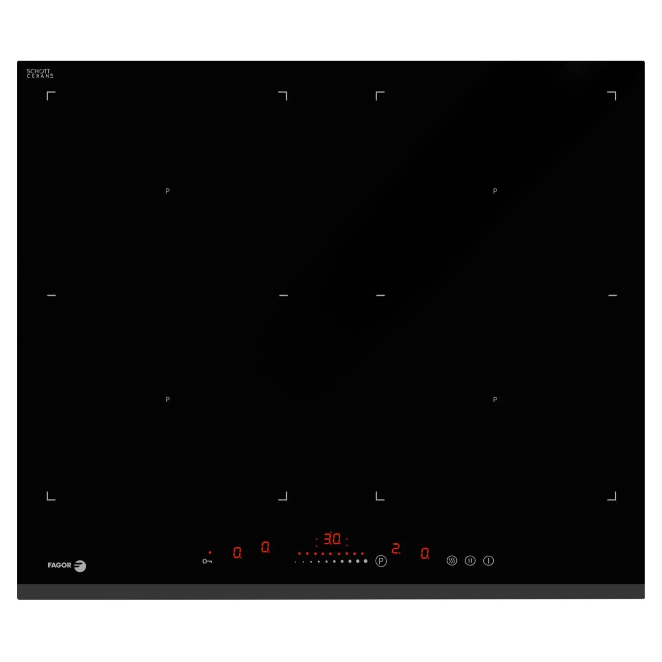 Placa de Inducción Flex 59cm FAGOR 3IF-ZONE40BS  | 4 Zonas, Fuego 22cm, 7350W, Negro, 3 funciones de Cocinado