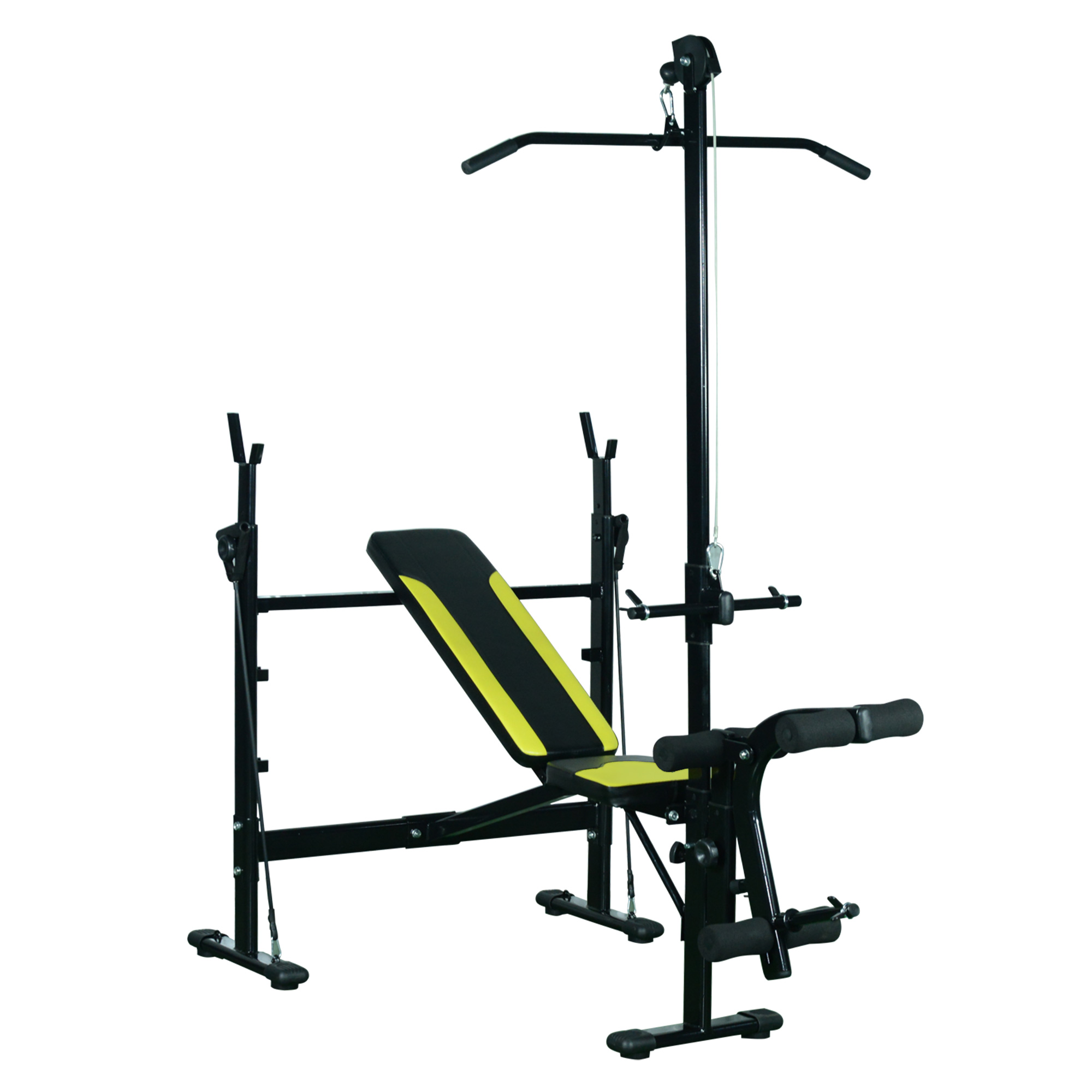 HOMCOM Banco de Pesas Multifuncional Banco de Musculación Reclinable con Altura Ajustable para Fitness Entrenamiento Completo en Gimnasio y Casa Carga 300 kg 175x110x202 cm Negro