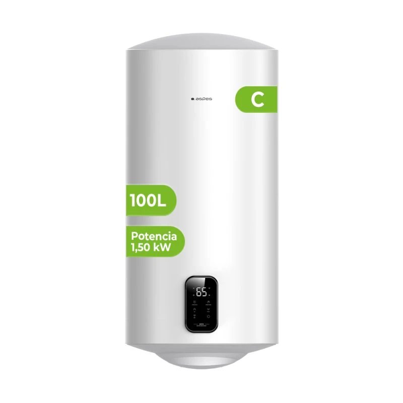 Aspes - Termo eléctrico AT10000DW de 100 L vertical con display táctil LED, 1500 W y clase energética B para baño o cocina
