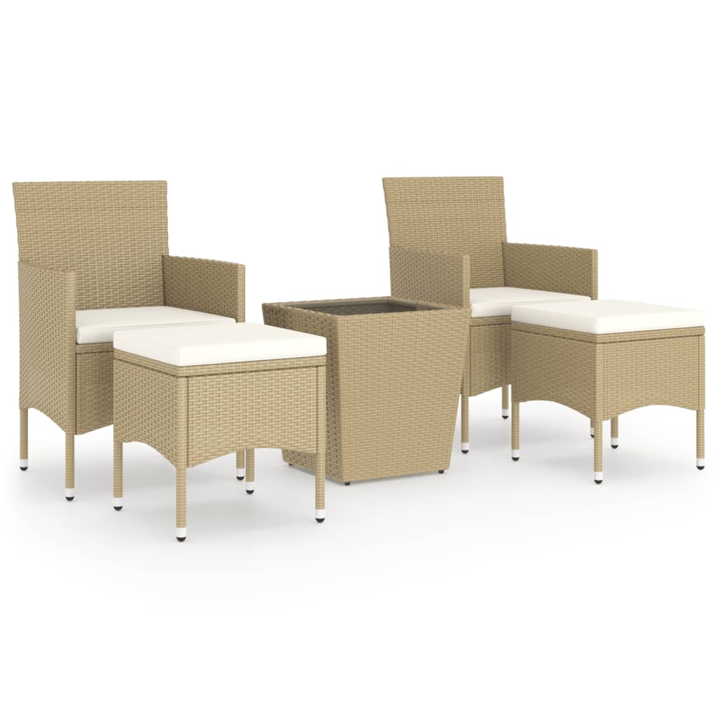 vidaXL Set comedor jardín 5 pzas ratán sintético vidrio templado beige