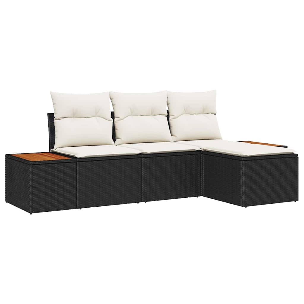 vidaXL Conjunto de sofá de jardín 4 pcs Negro ratán sintético