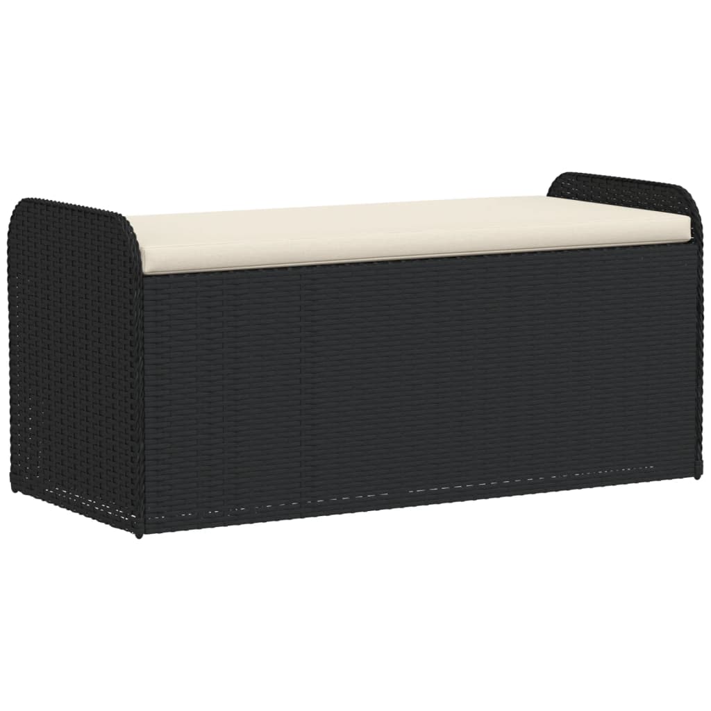 vidaXL Banco con almacenaje y cojín ratán sintético negro 115x51x52 cm