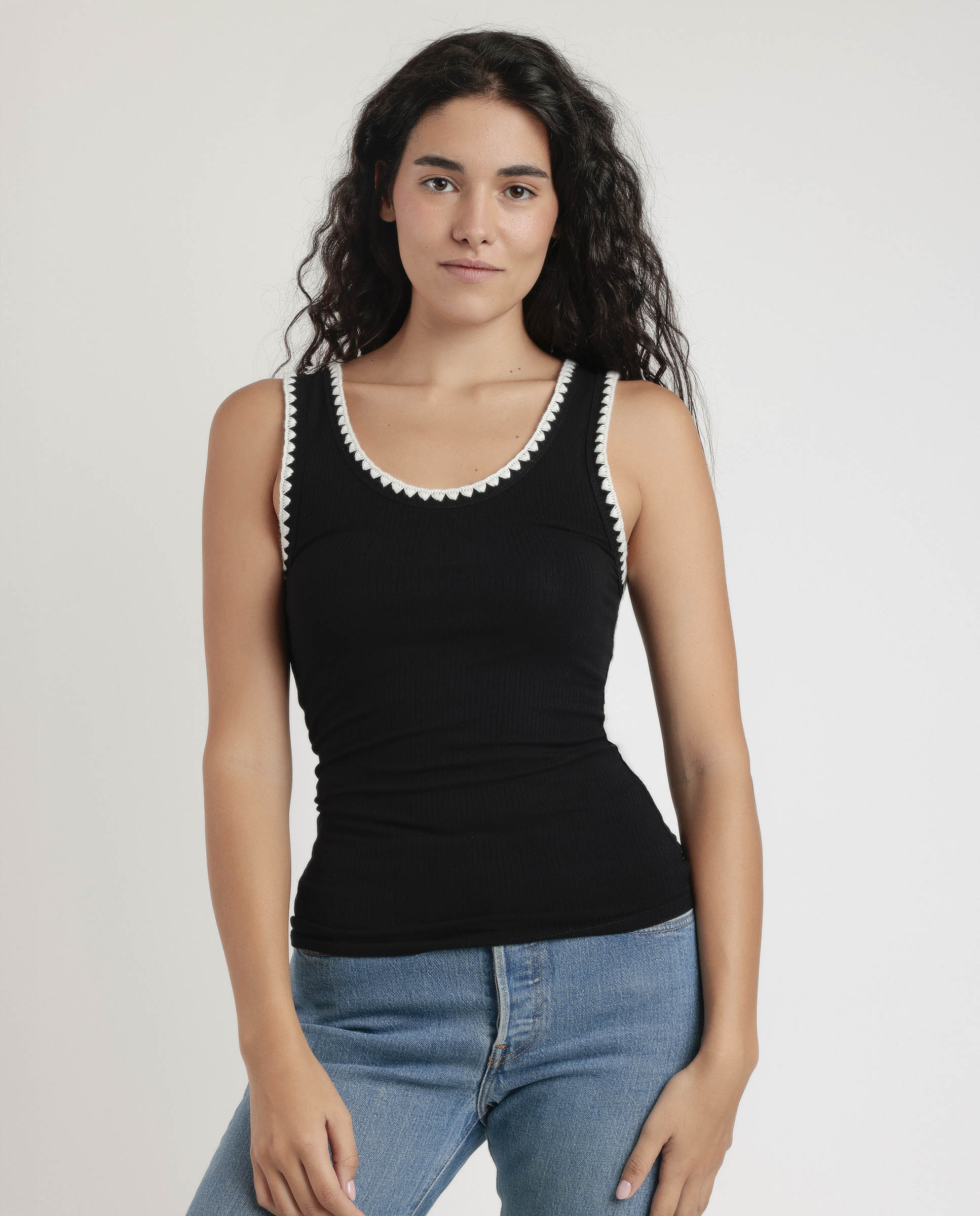 ADMAS Camiseta Sin Mangas Canalé Hilo Contraste para Mujer