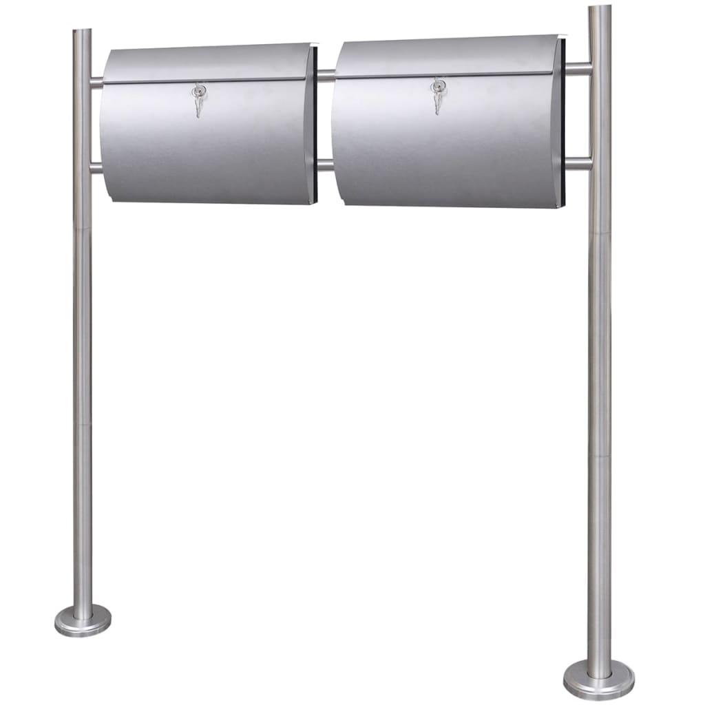 vidaXL Buzones poste doble con soporte 2 llaves acero inox Dimensiones 31 x 10.5 x 33.5 cm, 30 x 12 x 40 cm, 37.5 x 13 x 31 cm
