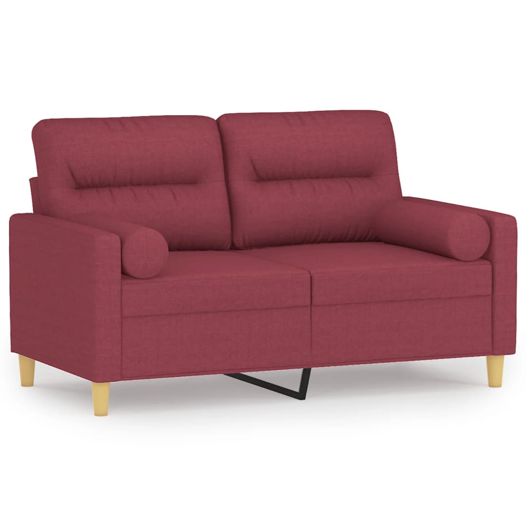 vidaXL Sofá de 2 plazas con cojines tela rojo tinto 120 cm