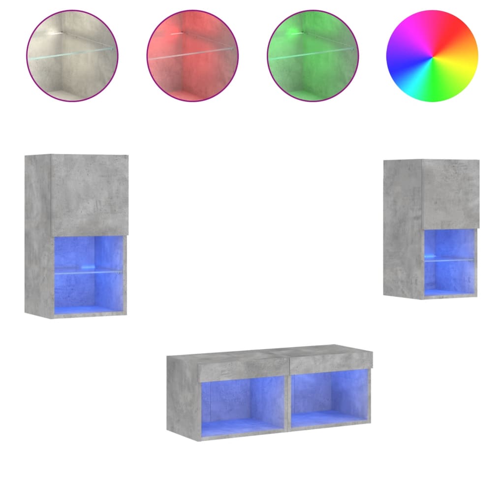 vidaXL Muebles de TV de pared con luces LED 4 piezas, Mueble de Salon, Mueble TV, Mueble TV salon, Mesa de TV, Mueble tele