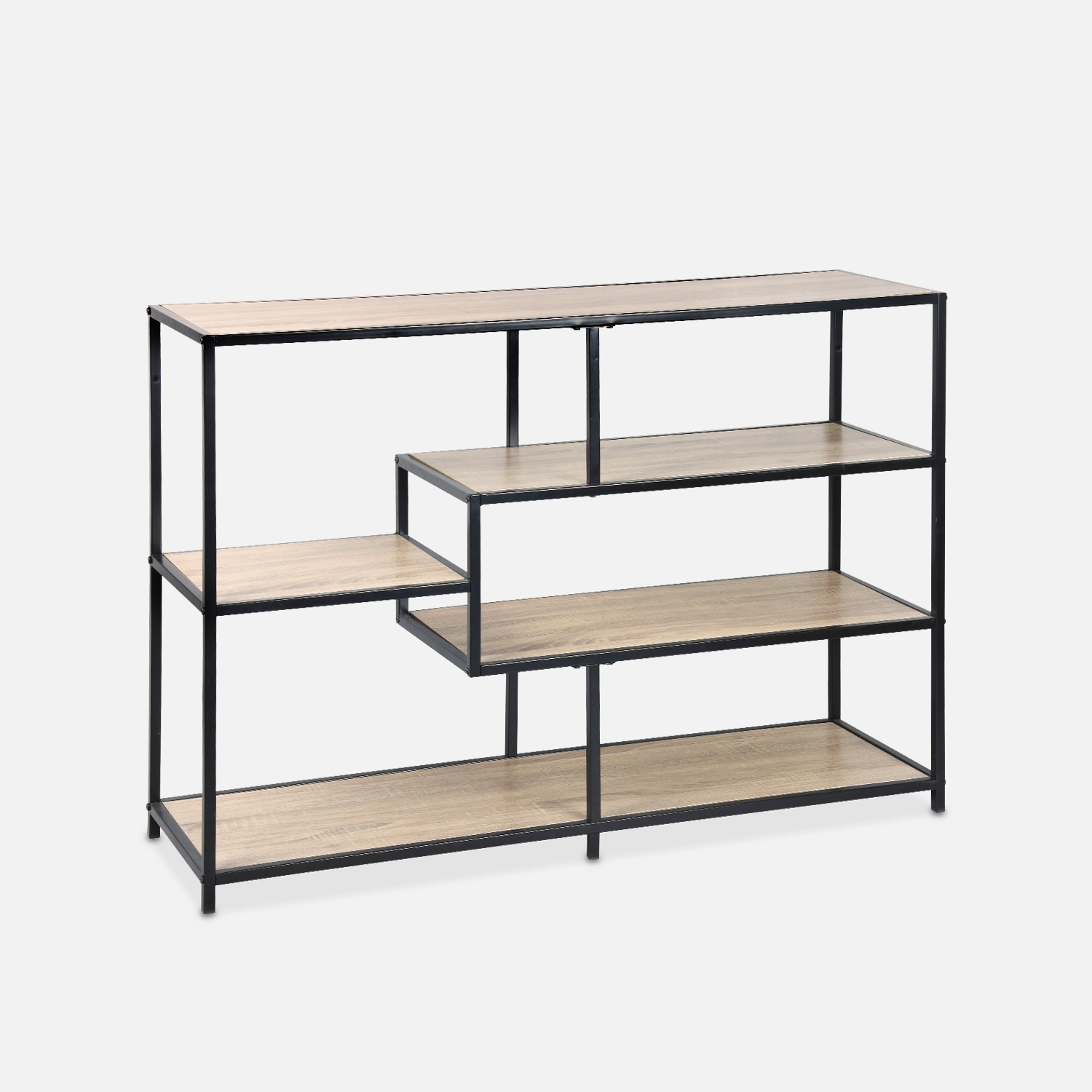 sweeek - Estantería, biblioteca industrial de metal y efecto madera, 5 niveles , Loft , 114x33x78
