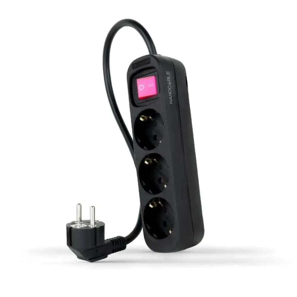 Nanocable Regleta de Enchufes con 3 Tomas Tipo F con Interruptor 1.4m Negro