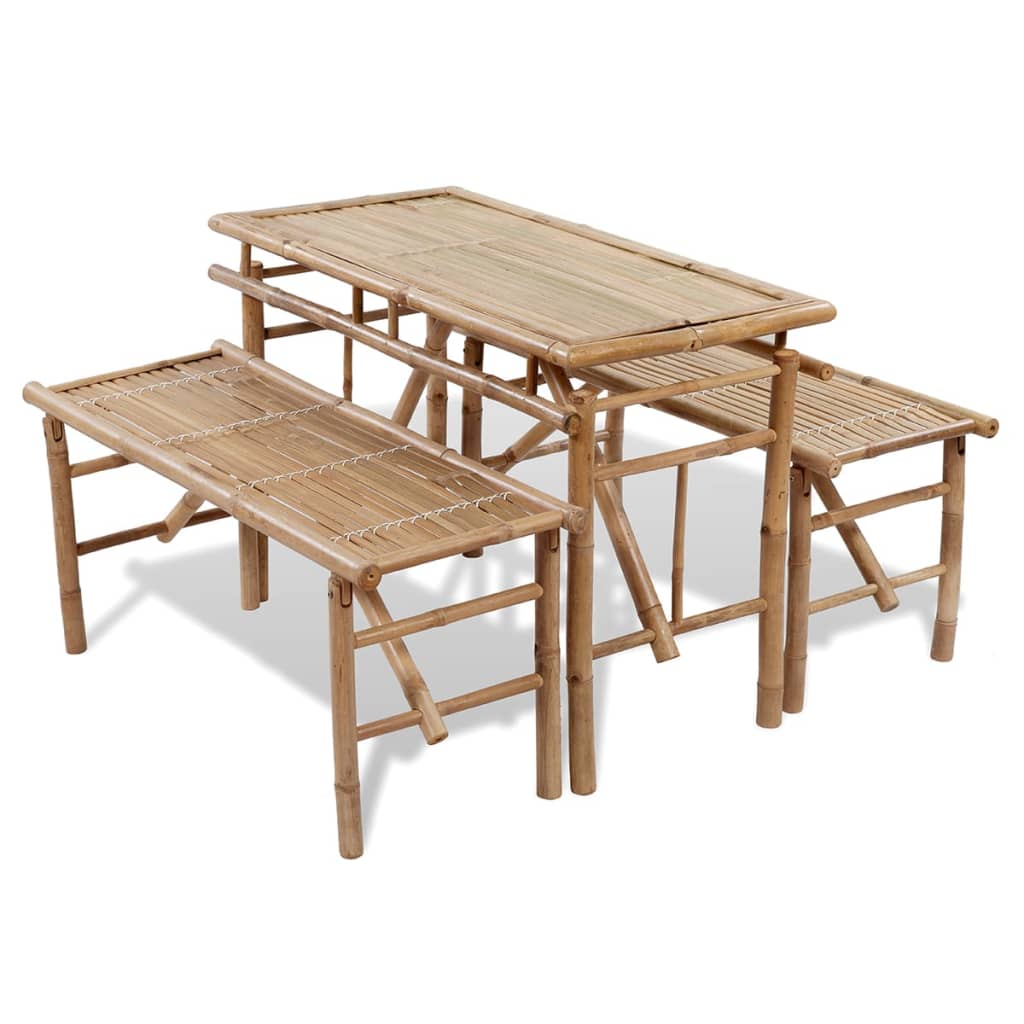 vidaXL Mesa de jardín plegable con 2 bancos 100 cm de bambú