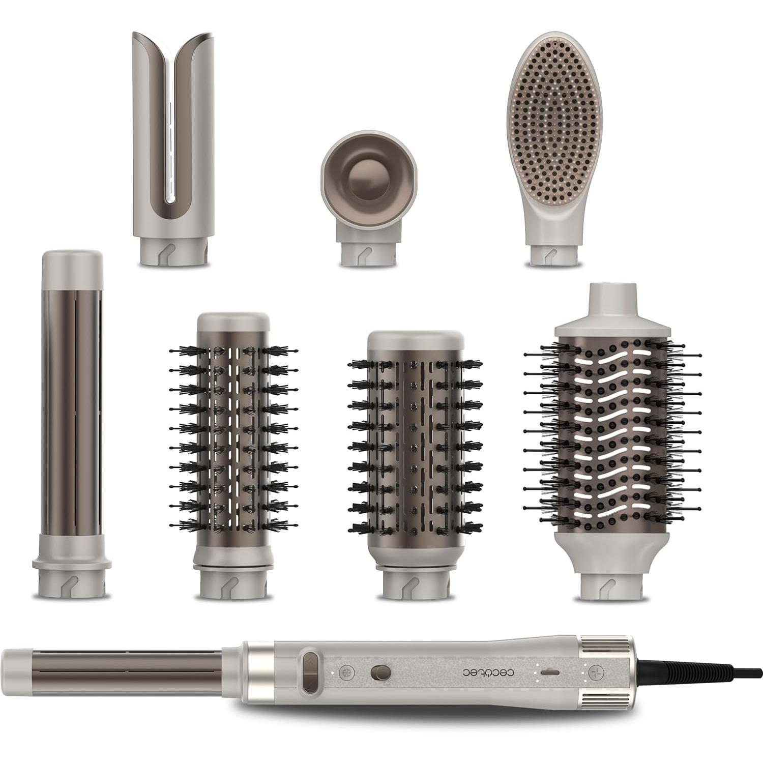 Cecotec Moldeador de Pelo Multifunción con 8 Cabezales AirGlisse 8in1 Gyro Champagne. 1500W, 110000RPM, Alisa, Moldea y Riza, Motor Brushless, Función Rotativa, Revestimiento Cerámica y Queratina